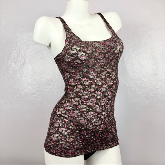 Intimately Free People Sheer Mesh Floral Tank Top Cami Camisole Floral Boho FP - Picture 4 of 9